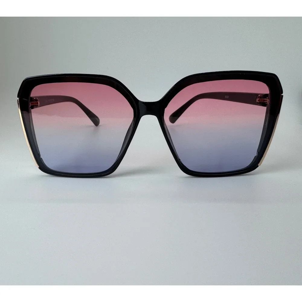 Womens Oversized Square Sunglasses Pink Purple Gradient Lens Gold Accent